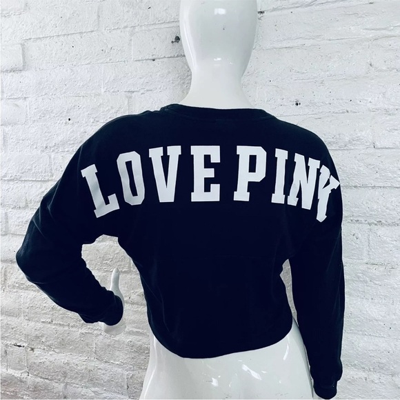 ❤️ LOVE PINK Victorias Secret Black Crop Cropped Hoodie Sweater Sweatshirt M - Picture 5 of 10
